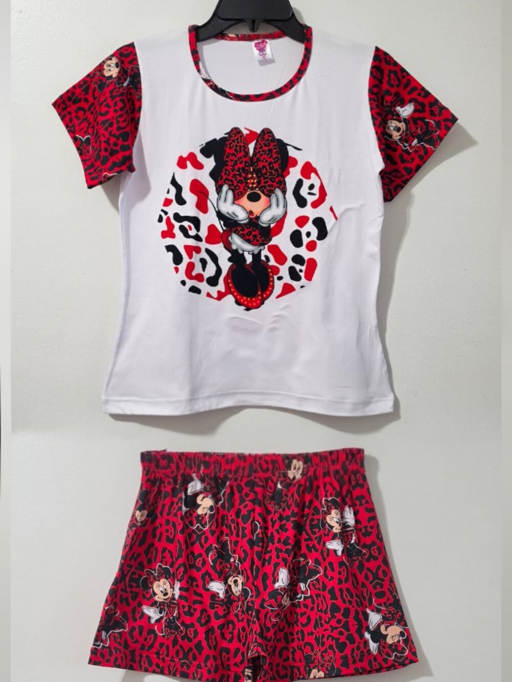 Colombian Minnie Mouse Short Peach Skin Pajama Set - White/Red - Size Small